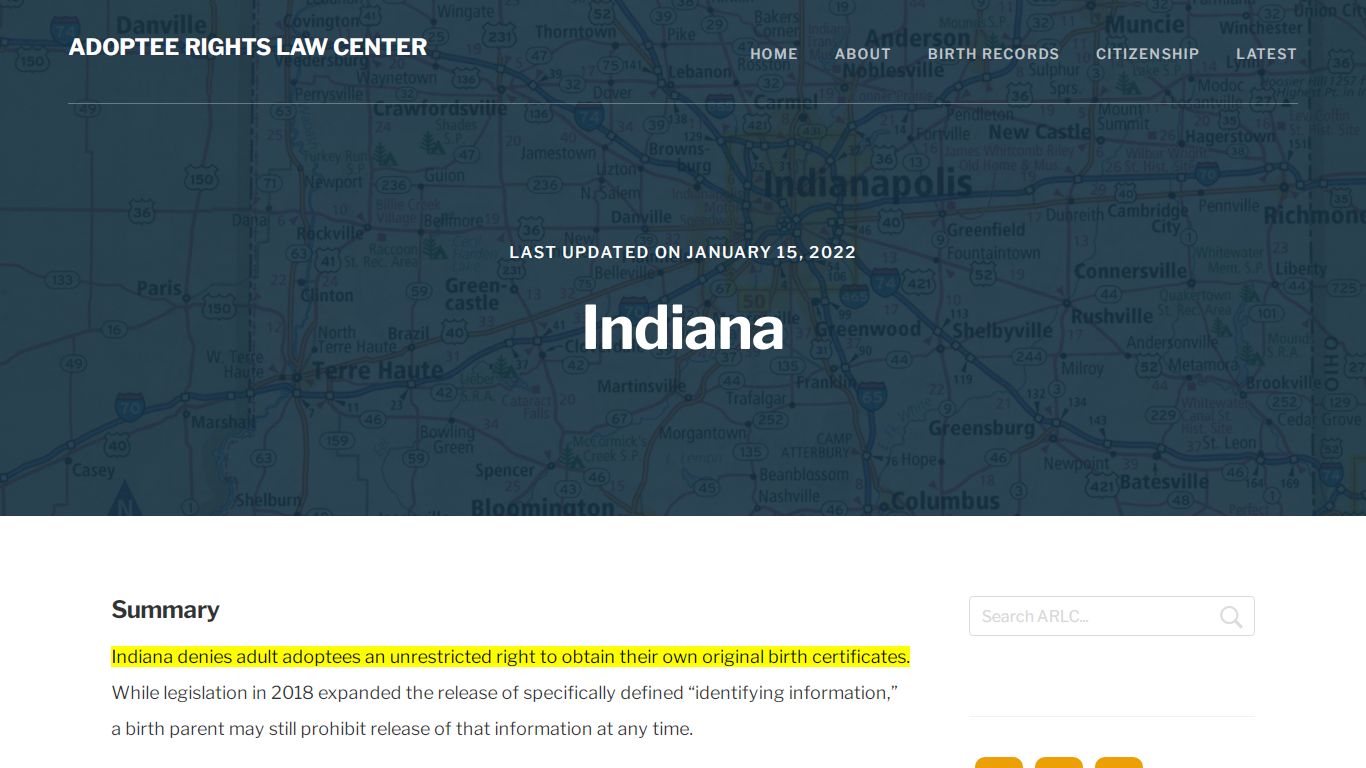 Indiana Original Birth Certificates | Adoptee Rights Law